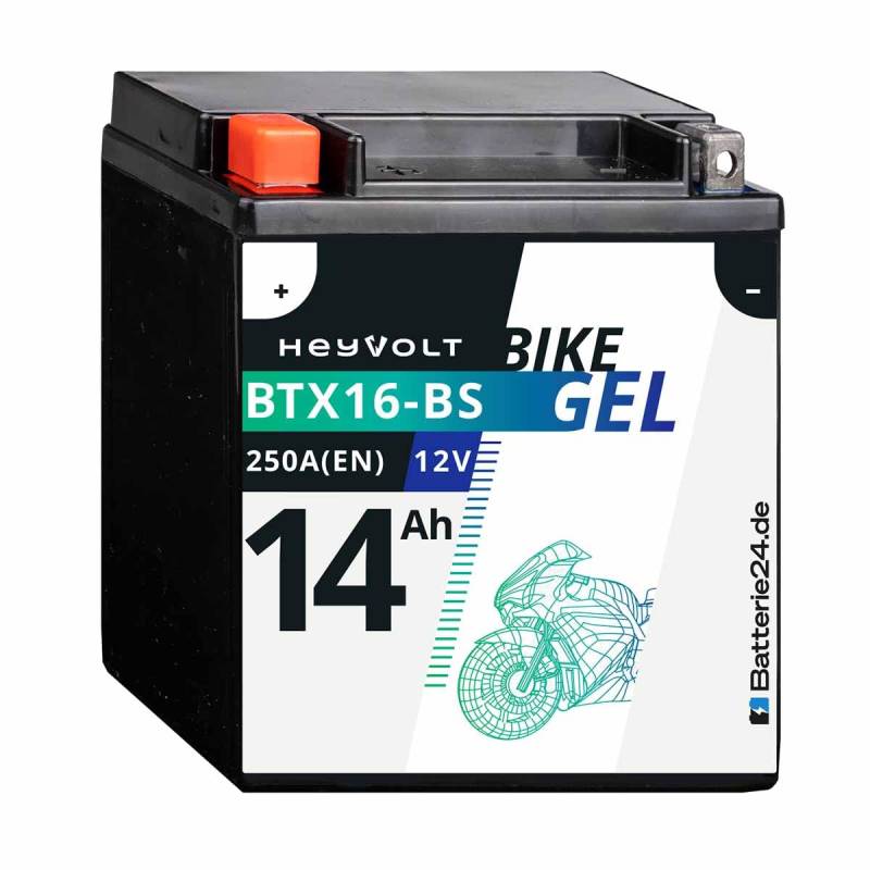 HeyVolt GEL Motorradbatterie 12V 14Ah BTX16-BS YTX16-BS Suzuki VS 1400 Intruder VX51L VS1400 von Batterie24.de