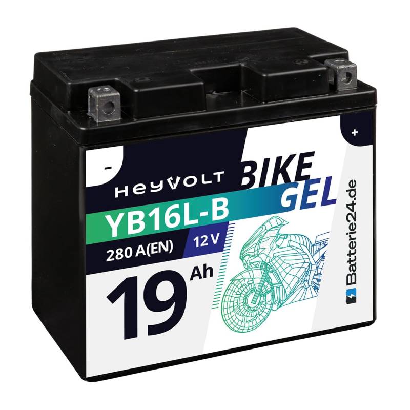 HeyVolt GEL Motorradbatterie 12V 19Ah YB16L-B SYB16L-B GM16Z-3B FB16-L-B 6D4P EB16L-B von Batterie24.de