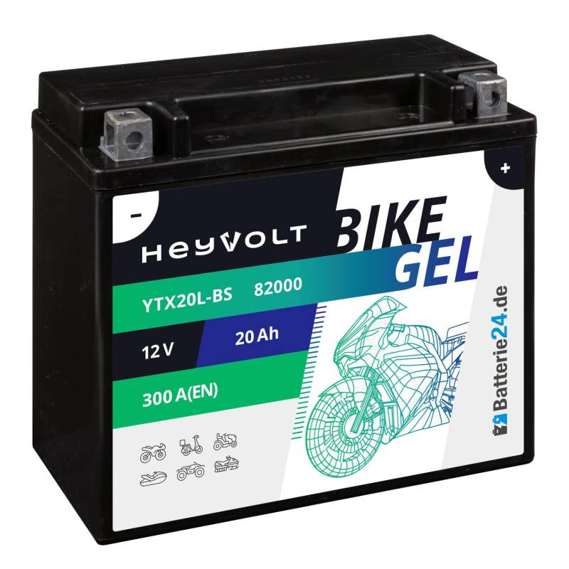 HeyVolt GEL Motorradbatterie 12V 20Ah 52014 82000 YTX20L-BS CTX20L-BS GTX20-BS CTX20L-BS von Batterie24.de
