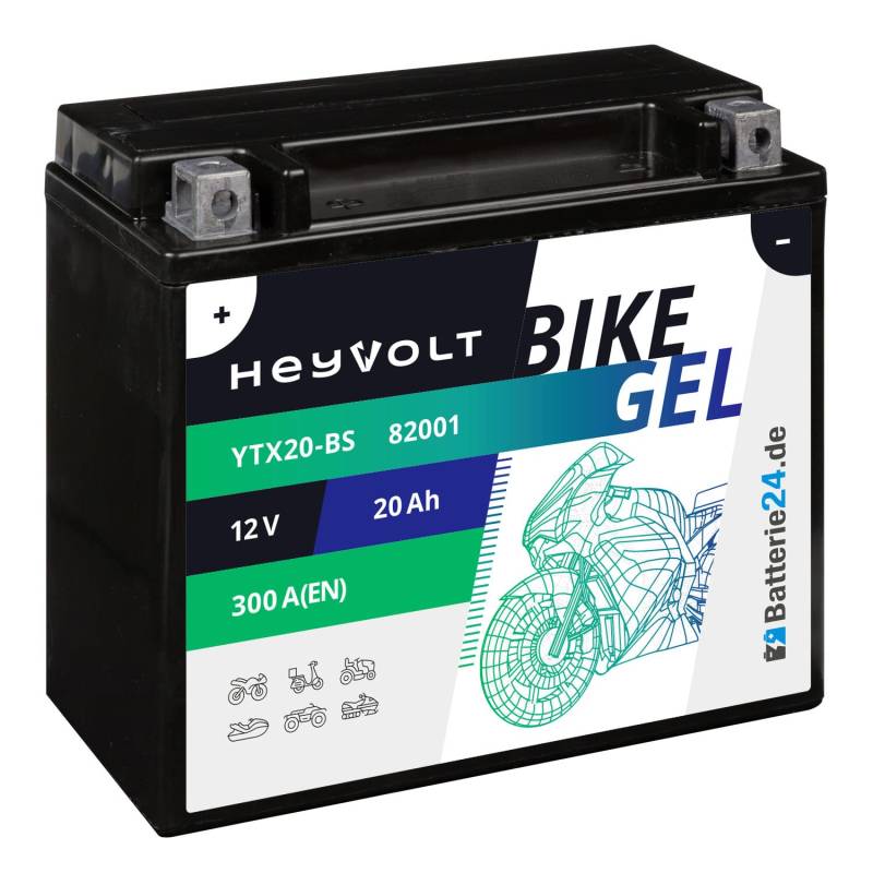 HeyVolt GEL Motorradbatterie 12V 20Ah YTX20-BS 82001 CTX20-BS YTX20-4 von Batterie24.de