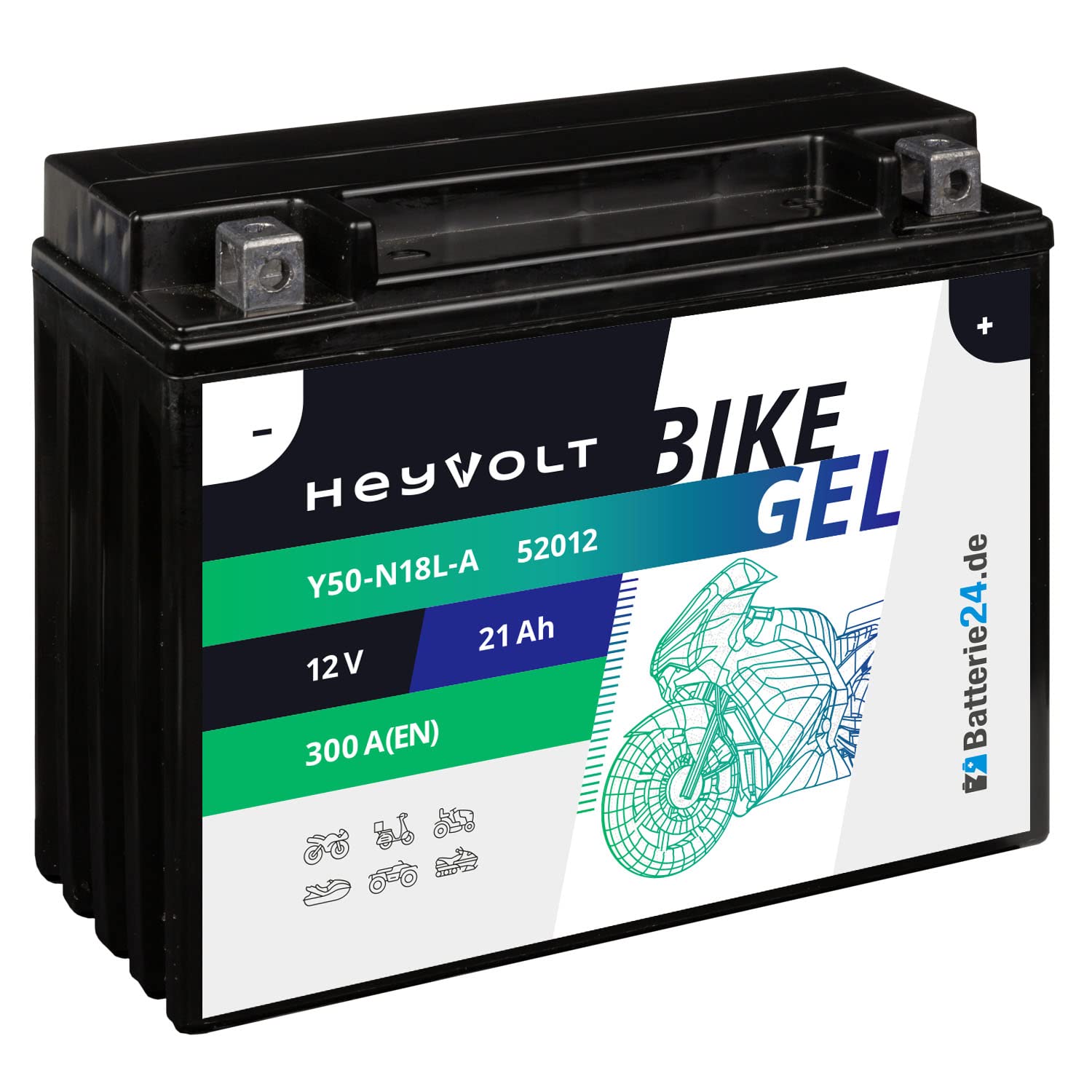 HeyVolt GEL Motorradbatterie 12V 21Ah 19Ah 20Ah Y50-N18L-A 52012 C50-N18L-A Y50N18L-A2 von Batterie24.de