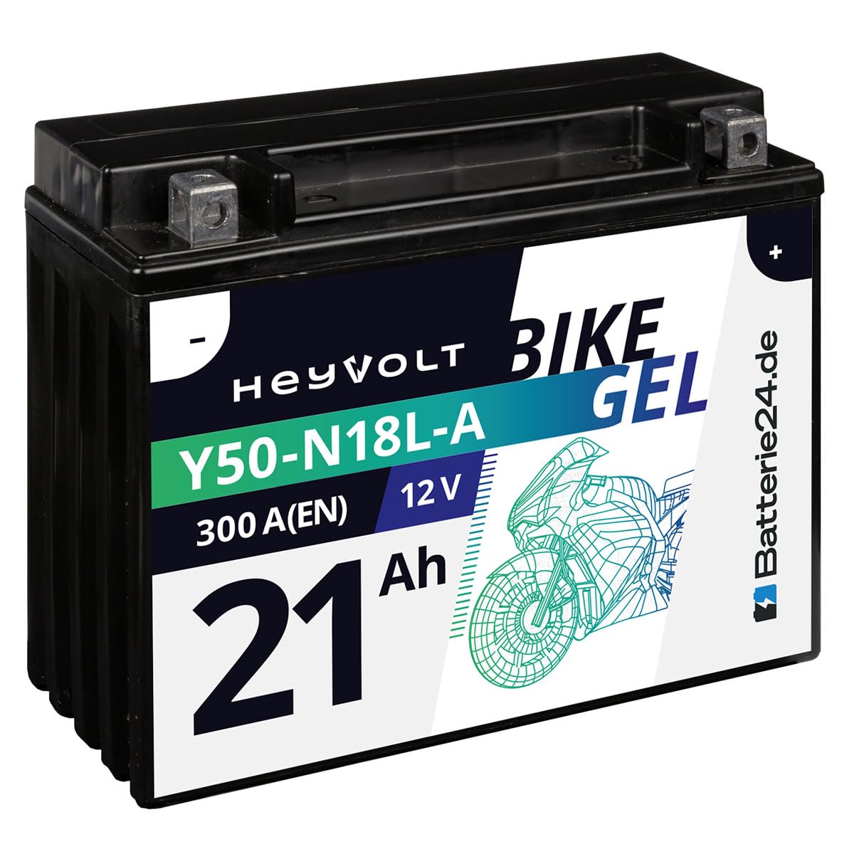 HeyVolt GEL Motorradbatterie 12V 21Ah 19Ah 20Ah Y50-N18L-A 52012 C50-N18L-A Y50N18L-A2 von Batterie24.de