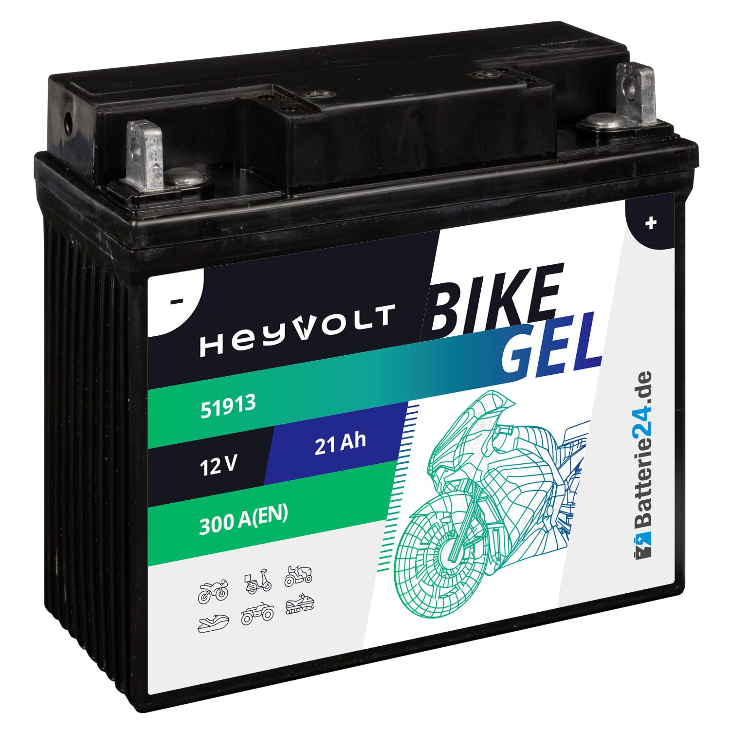HeyVolt GEL Motorradbatterie 12V 21Ah 51913 R850 R1100 R1150 GS K1200 mit ABS 52001 von Batterie24.de