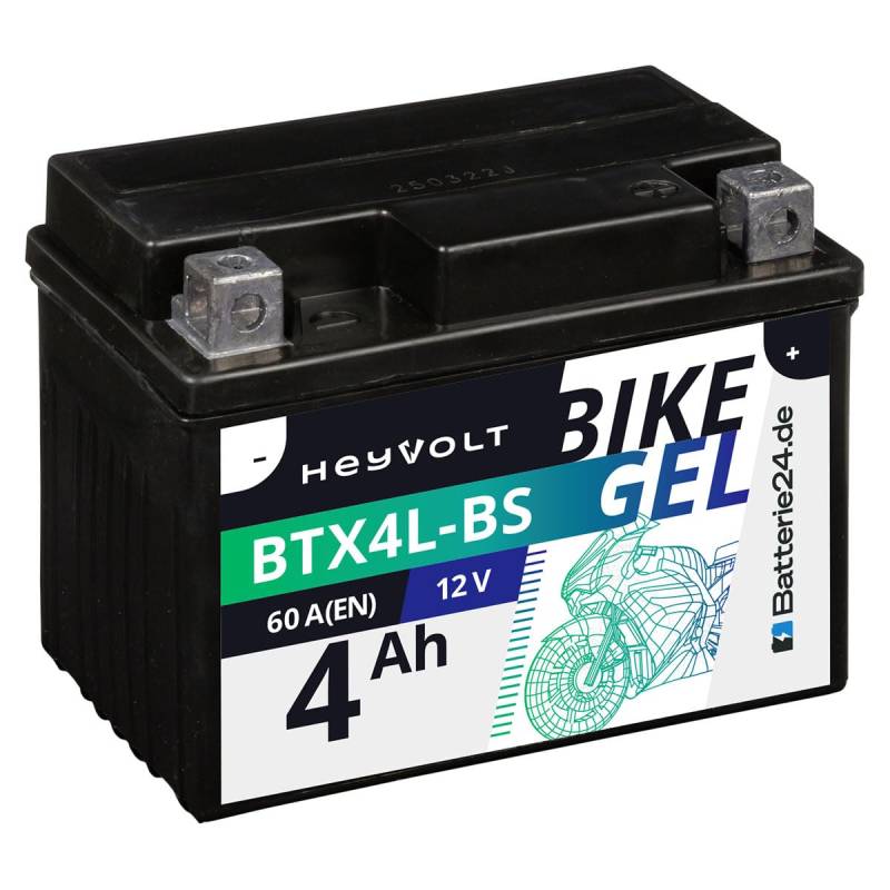 Batterie24.de HeyVolt GEL Motorradbatterie 12V 4Ah Rollerbatterie YTX4L-BS CTX4L-BS 50314 YT4L-BS von Batterie24.de