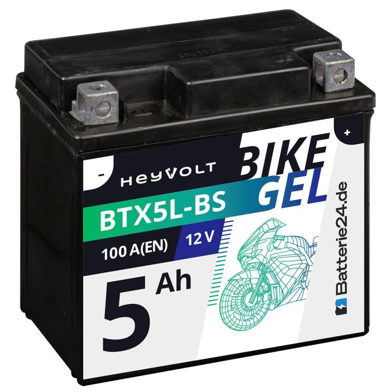 Batterie24.de HeyVolt GEL Motorradbatterie 12V 5Ah Rollerbatterie YTX5L-BS CTX5L-BS 50412 GTX5L-BS von Batterie24.de