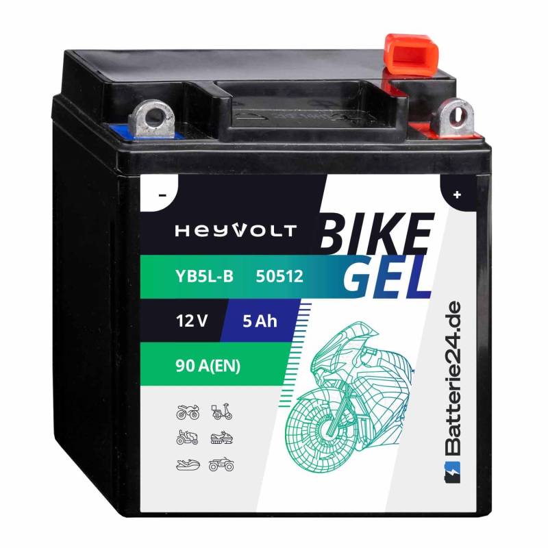 HeyVolt GEL Motorradbatterie 12V 5Ah YB5L-B CB5L-B 50512 12N5.5-3B GB5L-B FB5L-B EB5L-B von Batterie24.de