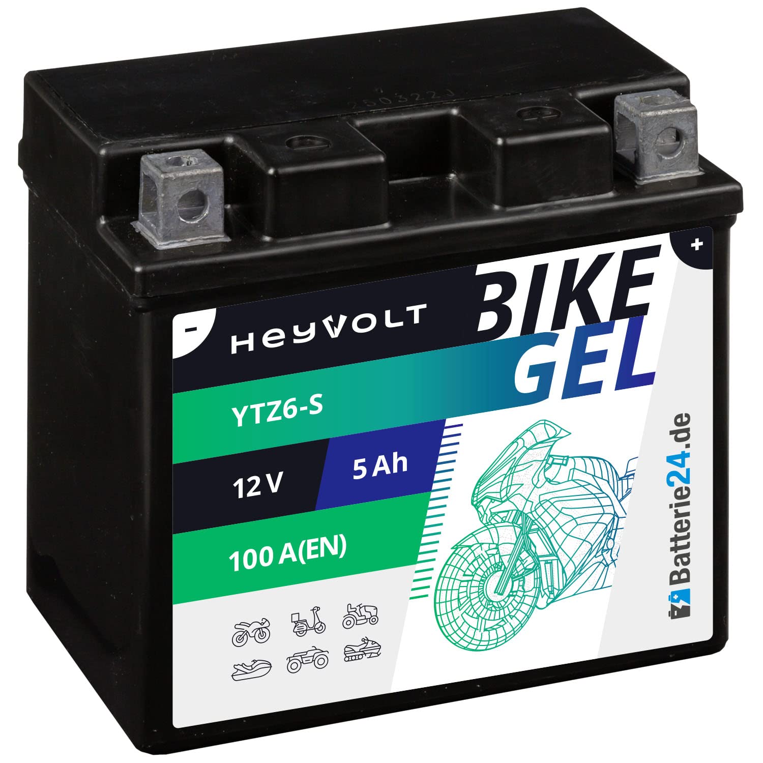 HeyVolt GEL Motorradbatterie 12V 5Ah YTZ6-S YTZ6V 50616 GEL12-6ZS Quad Roller Moped von Batterie24.de