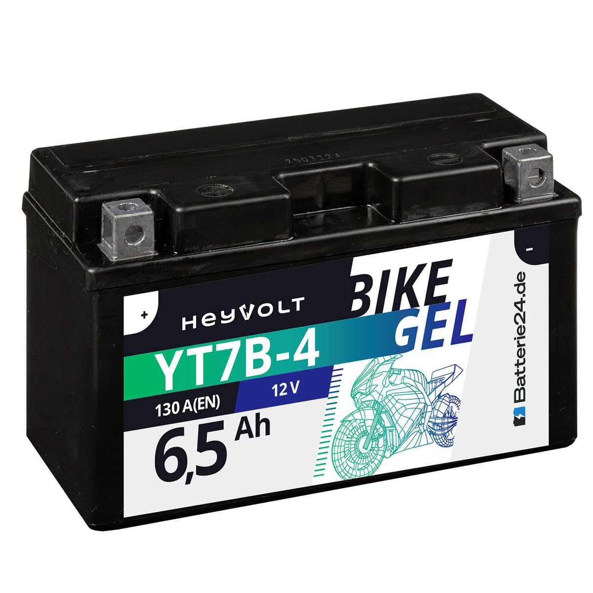 HeyVolt GEL Motorradbatterie 12V 6,5Ah YT7B-4 YT7-B4 YT7B-BS CT7B4 FT7B4 GT7B4 von Batterie24.de