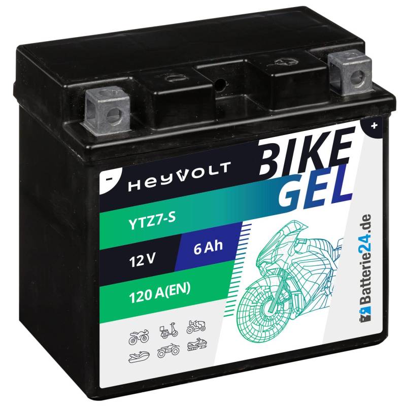 HeyVolt GEL Motorradbatterie 12V 6Ah 50616 YTZ7-S TTZ7-S YTZ7S-BS GEL12-7Z-S von Batterie24.de