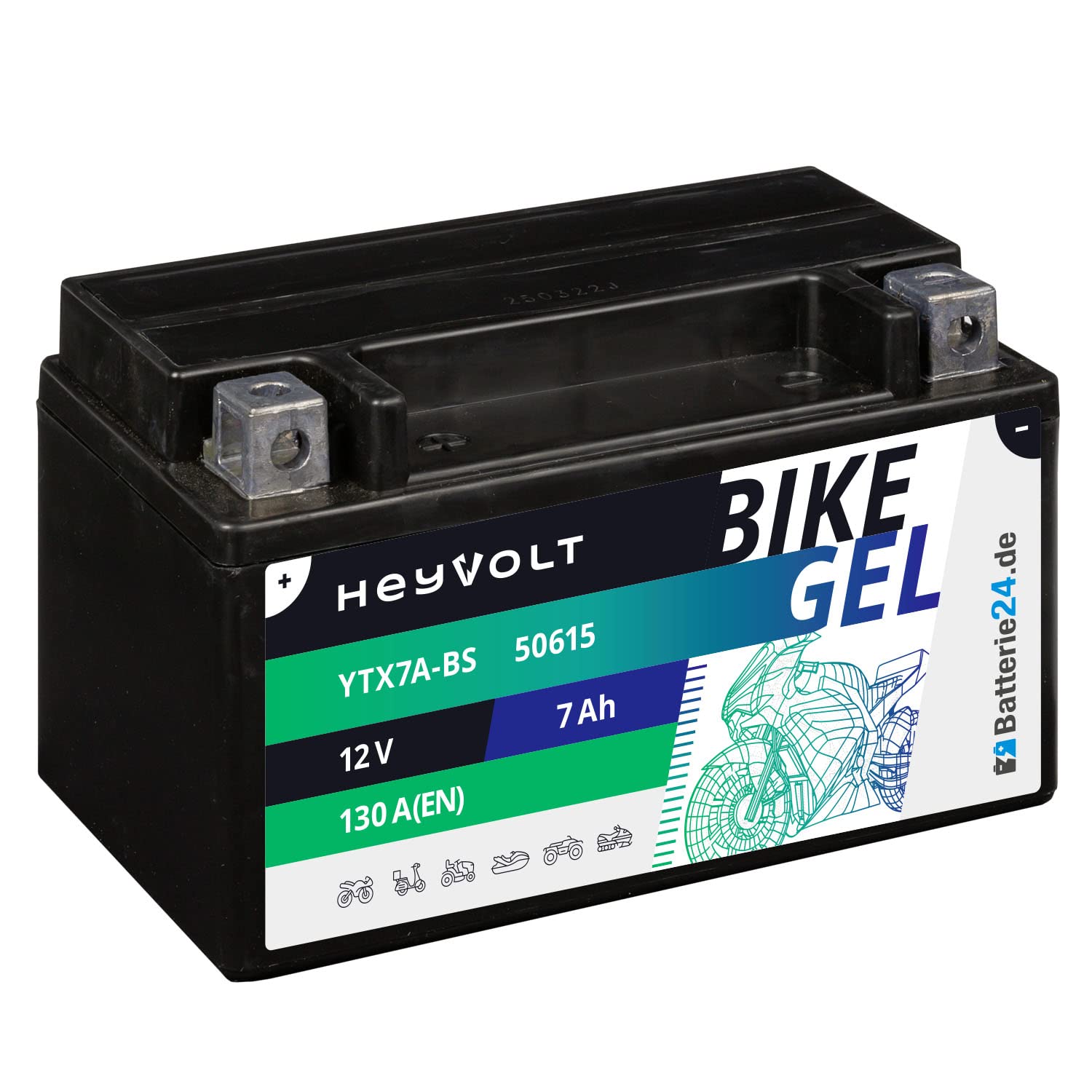 HeyVolt GEL Motorradbatterie 12V 7Ah 50615 YTX7A-BS CTX7A-BS SLA12-7Z-S FTX7A-BS GTX7A von Batterie24.de