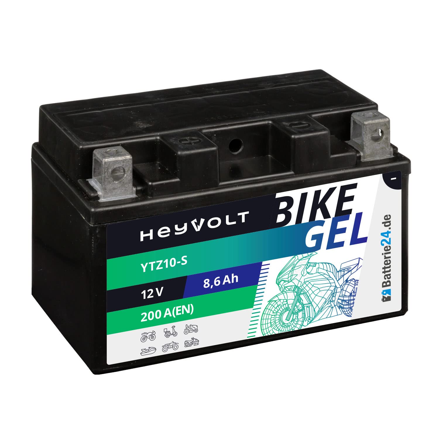 HeyVolt GEL Motorradbatterie 12V 8,6Ah YTZ10-S 50922 50901 GTZ10-S YTZ10S-BS GEL12-10B-4 von Batterie24.de