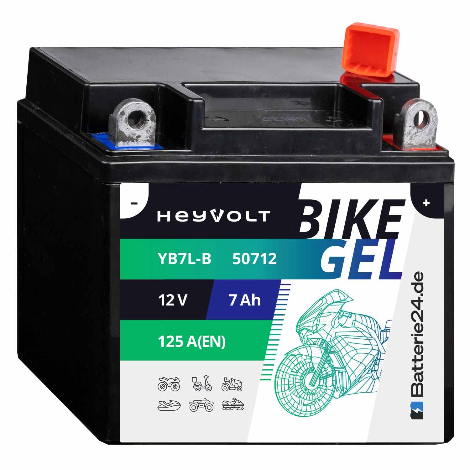 HeyVolt GEL Motorradbatterie 12V 7Ah YB7L-B FB7L-B CB7L-B EB7L-B 50712 von Batterie24.de