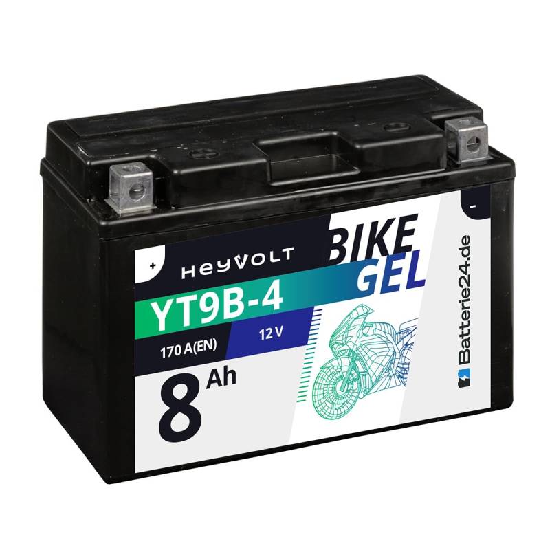 HeyVolt GEL Motorradbatterie 12V 8Ah YT9B-BS YT9B-4 50815 GEL12-9B-4 GT9-B4 von Batterie24.de