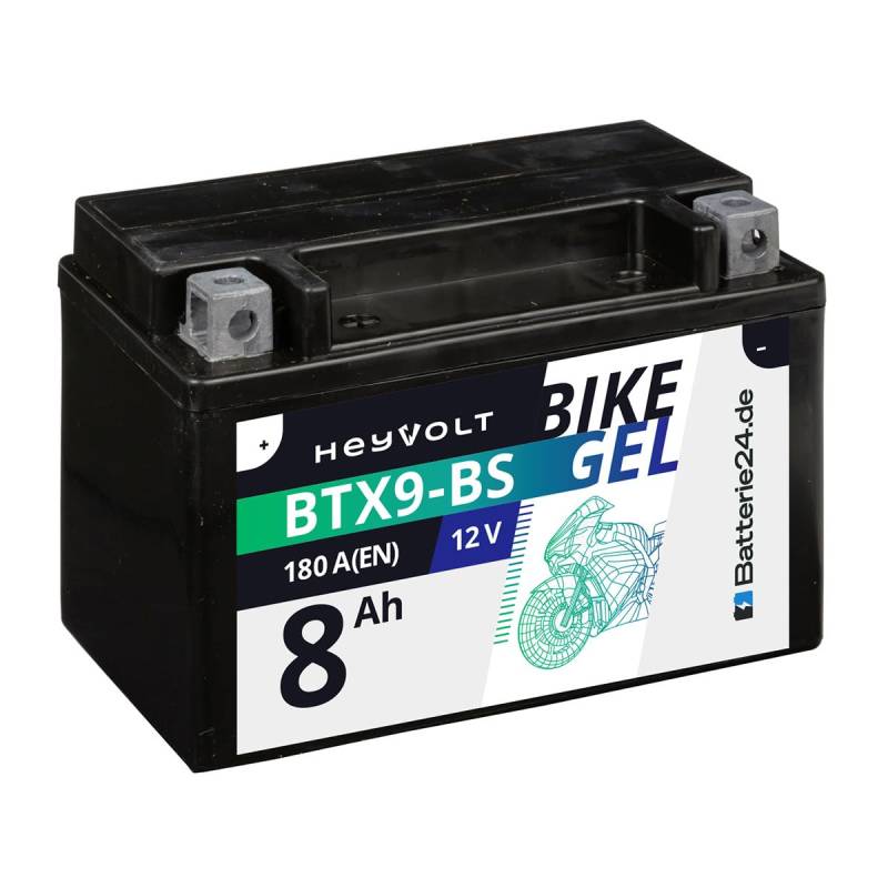 HeyVolt GEL Motorradbatterie 12V 8Ah BTX9-BS 50812 YTX9-BS GTX9-BS FTX9-BS CTX9-BS, ETX9-BS von Batterie24.de