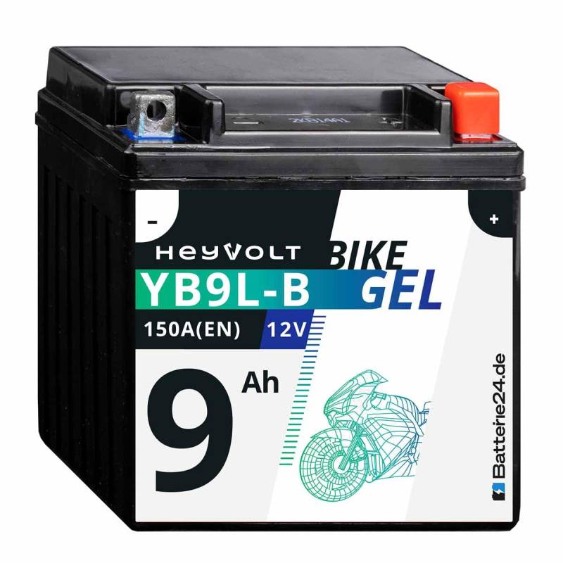 HeyVolt GEL Motorradbatterie 12V 9Ah YB9L-B 50912 CB9L-B YB9LB YB9L-A2 12N7-3B von Batterie24.de