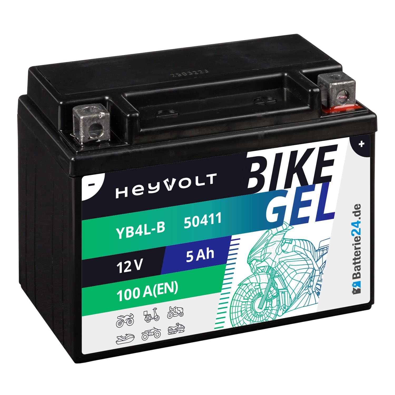 HeyVolt GEL Rollerbatterie 12V 5Ah YB4L-B CB4L-B YB4L-A 50411 12N4-3B ers. 4Ah Motorrad von Batterie24.de