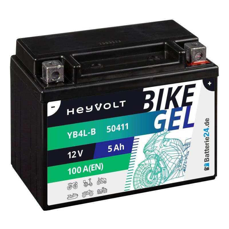Batterie24.de HeyVolt GEL Rollerbatterie 12V 5Ah YB4L-B CB4L-B YB4L-A 50411 12N4-3B ers. 4Ah Motorrad, lead calcium von Batterie24.de