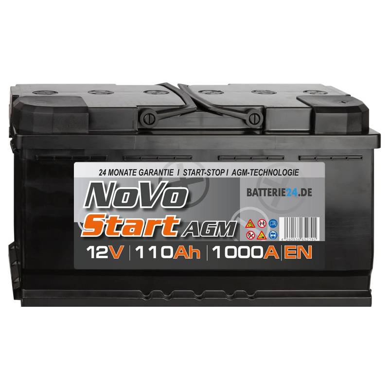 NoVo AGM Autobatterie 110Ah 12V, auslaufsicher, überlegene Leistung, geeignet für hohe Anforderungen von Batterie24.de