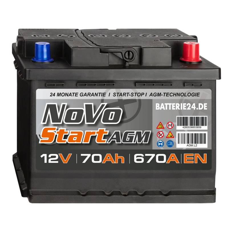 NoVo AGM Autobatterie 70Ah 12V, auslaufsicher, überlegene Leistung, geeignet für hohe Anforderungen von Batterie24.de