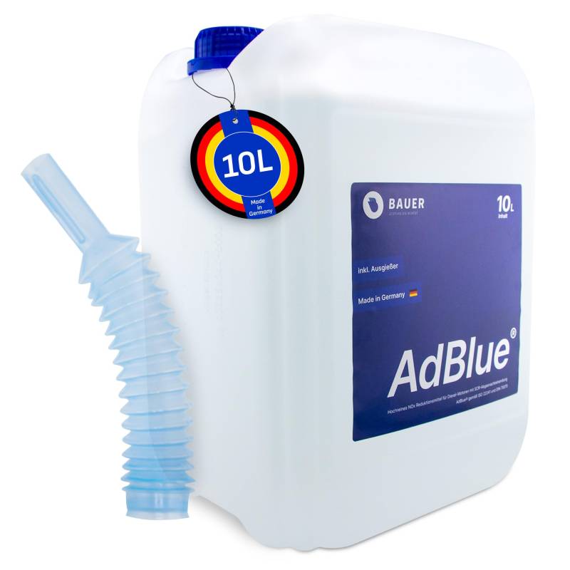 BAUER BLUE AdBlue Sparpaket Premium Harnstofflösung Kanister mit Flex-Ausgießer für Diesel-Motoren, ISO 22241 Konform – Optimale SCR-Abgasnachbehandlung, Made in Germany (10 Liter) von Bauer Blue