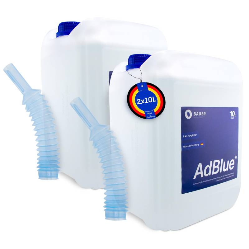 BAUER BLUE AdBlue Sparpaket Premium Harnstofflösung Kanister mit Flex-Ausgießer für Diesel-Motoren, ISO 22241 Konform – Optimale SCR-Abgasnachbehandlung, Made in Germany (20 Liter) von Bauer Blue