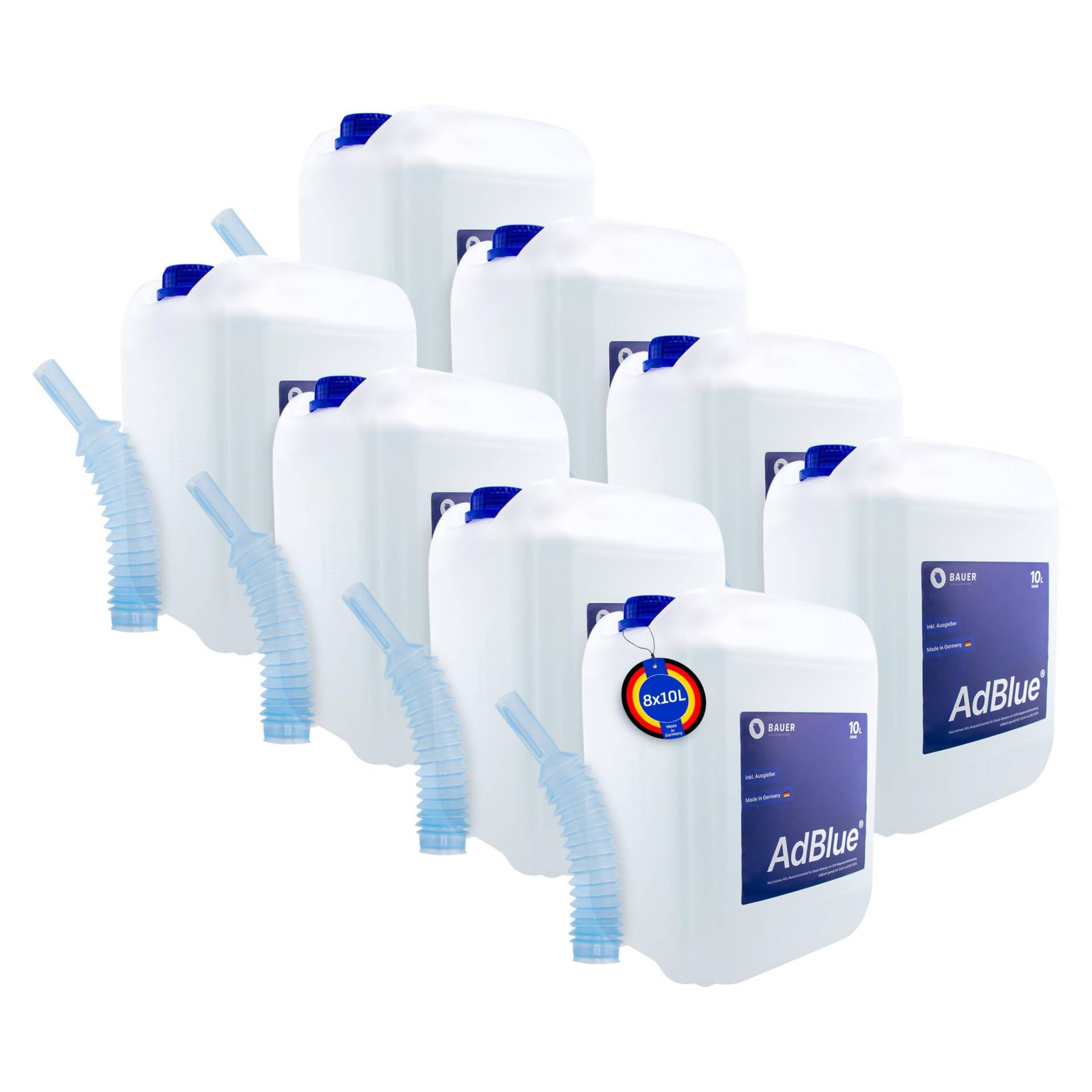 BAUER BLUE AdBlue Sparpaket Premium Harnstofflösung Kanister mit Flex-Ausgießer für Diesel-Motoren, ISO 22241 Konform – Optimale SCR-Abgasnachbehandlung, Made in Germany (80 Liter) von Bauer Blue