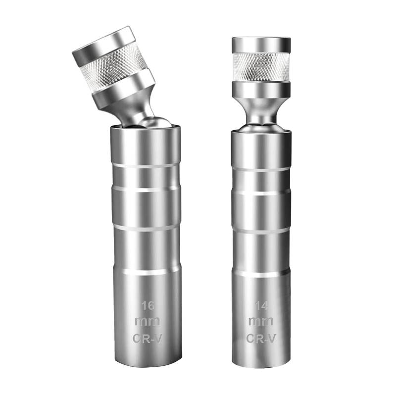2 Stück Zündkerzenschlüssel 14mm 16mm, 3/8" Antrieb Dünnwandige Zündkerzenschlüssel Satz Magnetisch Zündkerzenstecker, Flexible Universal Zündkerzen Schlüssel Demontagewerkzeug für Autoreparaturen von Bbtcxjs