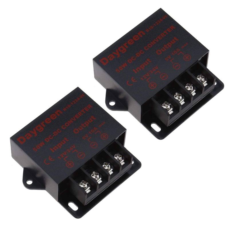 Be In Your Mind 2 Stück DC-Spannungsregler Wandler 12V / 24V DC zu 5V DC 10A 50W Reduzierer Umwandlung Module für Kfz LED Anzeigen von Be In Your Mind