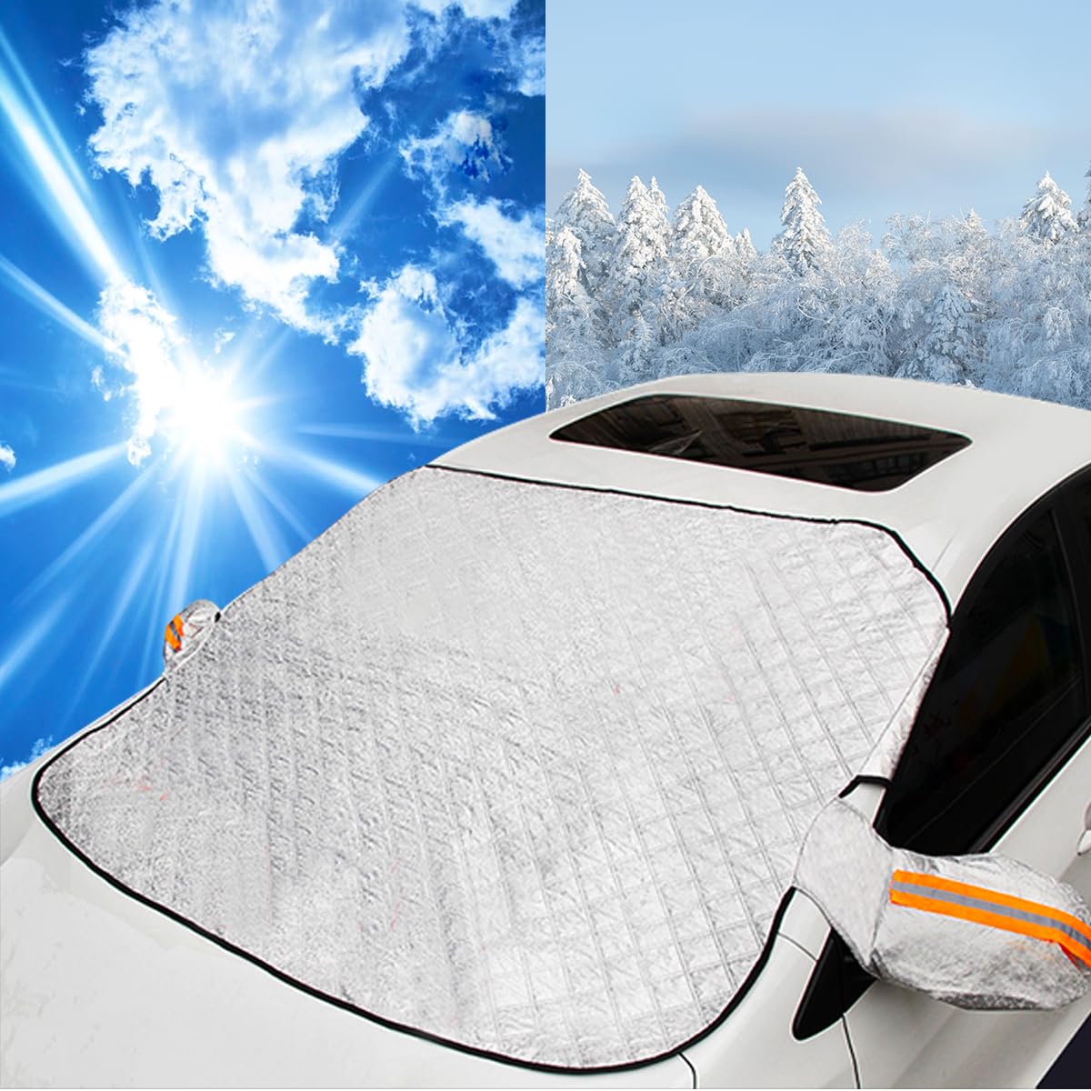Fafaherr Frontscheibenabdeckung Auto Sonnenschutz Windschutzscheiben Abdeckung mit Magnet Fixierung Auto Frostschutz Abdeckung Faltbare Autoabdeckung gegen Sonne/Staub/EIS/Schnee/Frost, 160 x 130 cm von Fafaherr