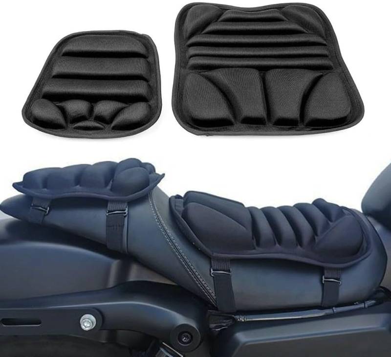 BeNtLi Motorrad-Sitzkissen-Set, 2-teiliges Gel-Pad, Rutschfest, Atmungsaktiv, Schwarz von BeNtLi