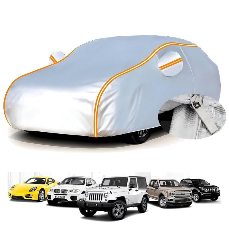 Autoabdeckung Vollgarage für Rena𝐮lt Clio 3 Phase 1 3-Türer 2005–2014(398,6x170,7x149,6cm),Sonnenschutz, wasserdicht, Vier Jahreszeiten, Umweltschutz, Lange Reflektorstreifen, Anti-Aging von BeRFLo