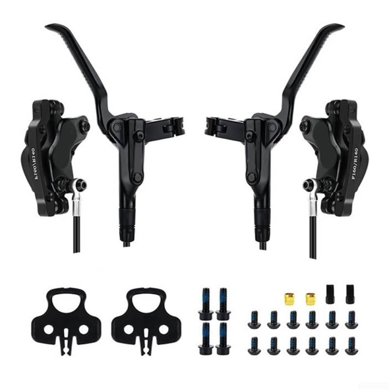 4 Kolben Hydraulische Scheibenbremsen Set für Mountainbikes CNC Integrierter Bremssattel Allwetter Performance Dual-Loop Oil System MTB Brake Kit (ohne Scheibe) von Bebykilemi