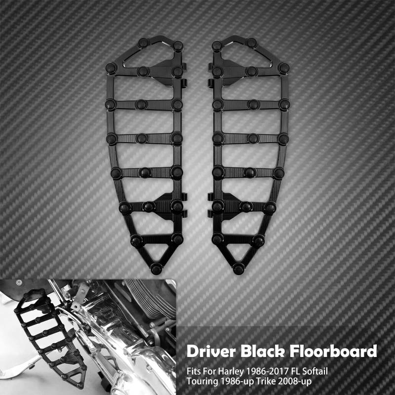 Motorcycle Footrests Motorrad 2 STÜCKE Vorne Fußrasten Pedal Fahrer Reiter Diele/Fit for Harley Softail FL 86-2017 Touring Street Road Glide FLHR Trike(Black Floorboard) von Becwdvo