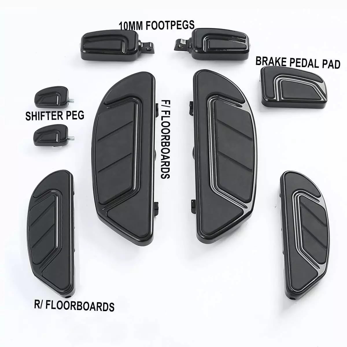 Motorcycle Footrests Motorrad Schwarz Diele Fußbrett Fußstütze Schalthebel Bremspedal/Fit for Harley Touring Road King Electra Glide Street Glide(One Set) von Becwdvo