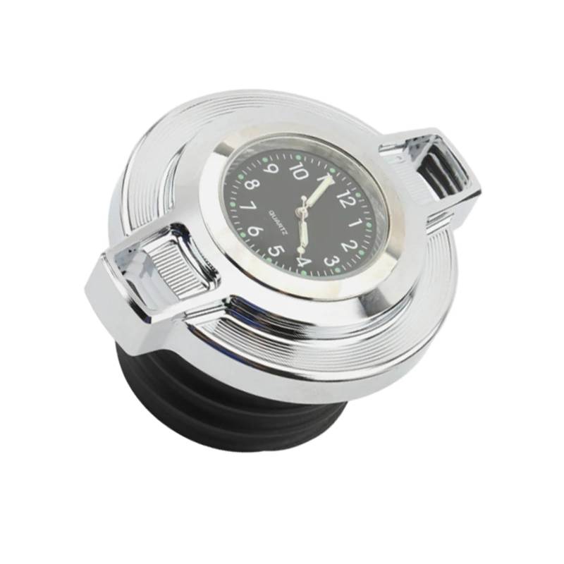 Motorcycle Gas Fuel Cap Motorrad Kraftstoff Gas Tank Öl Kappe Abdeckung mit Uhr Schwarz/Chrom/Fit for Harley Sportster 883 Softail Dyna(Chrome) von Becwdvo