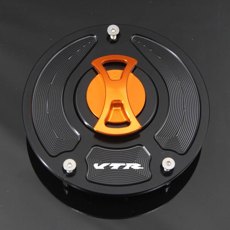 Motorcycle Gas Fuel Cap Schlüssellose Motorrad-Tankdeckelabdeckung/Passend for Honda VTR1000F Firestorm SuperHawk 1997-2017, VTR1000 SP-2 2000-2017(Orange with Logo) von Becwdvo
