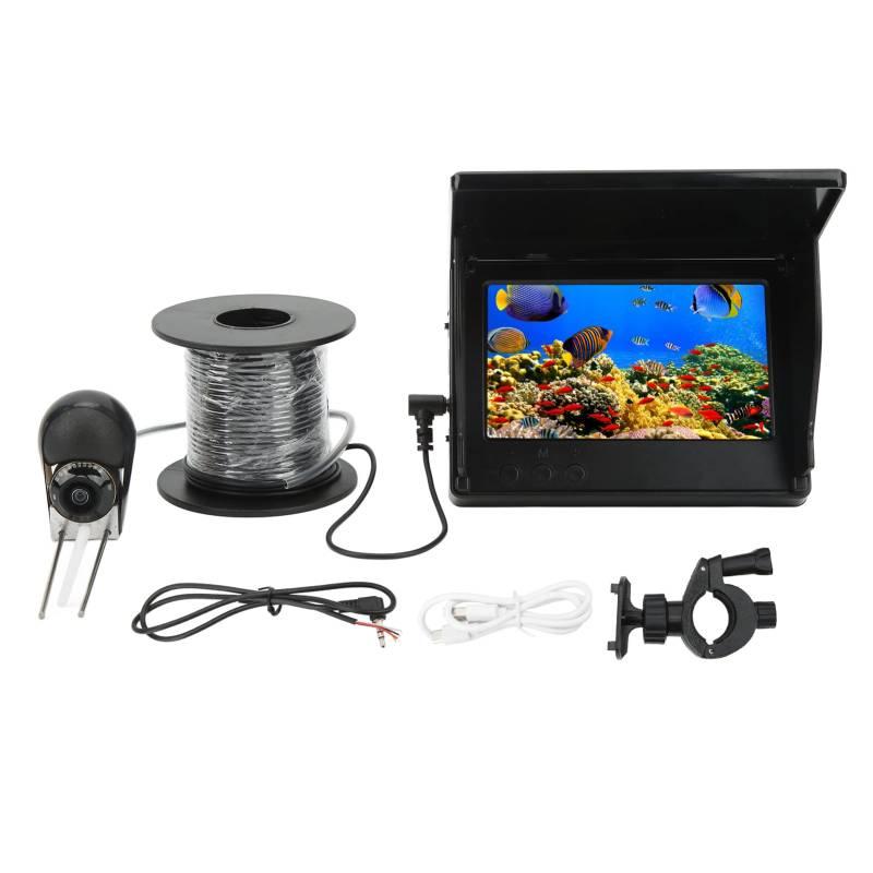 Unterwasser-Angelkamera, Tragbare ABS-IPS-Vollbild-Fischfinderkamera mit 5-Zoll-HD-LCD-Monitor, Wasserdichte Unterwasserkamera für das Kajakfischen auf Eisseen(30m/98,4 ft) von Bediffer