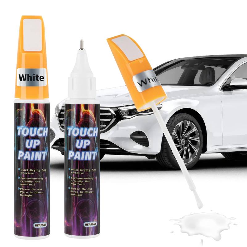 Beehero 2 Stück Auto Lackstift Schwarz Glänzend, 2-in-1 Kratzer Reparaturstift Set mit Nano Sparkle Tuch, 20ml, Hohe Deckkraft, Schnelltrocknend, für Autos und Motorräder(Weiß Glänzend) von Beehero
