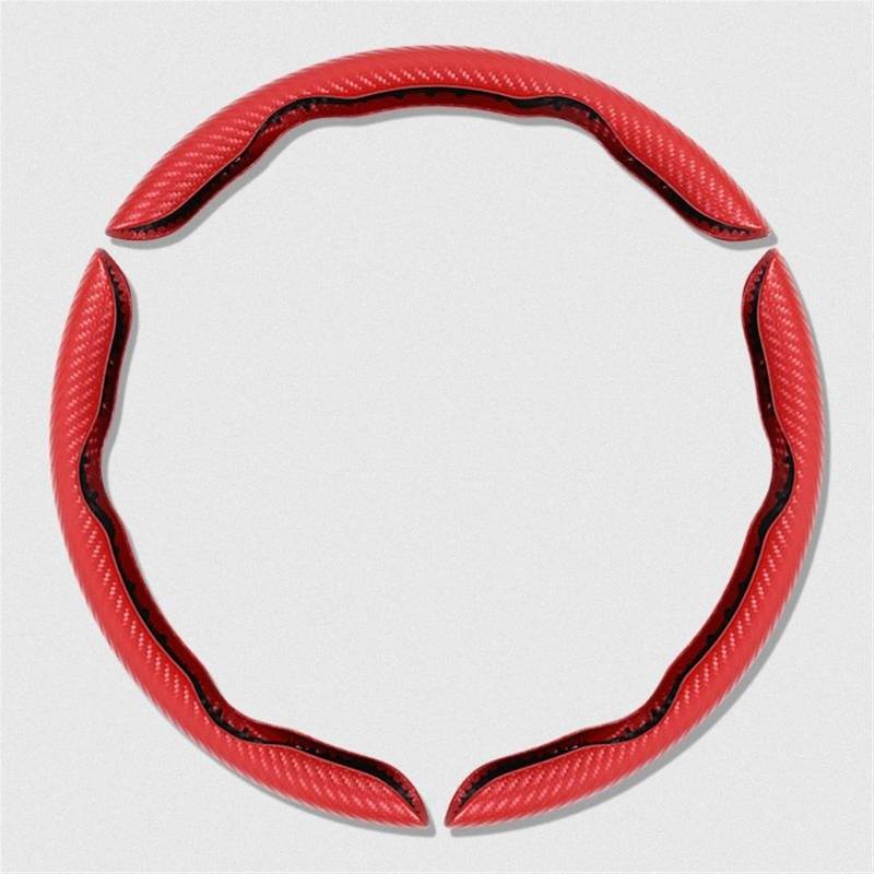 Lenkradschutz Autozubehör 2 3 STÜCKE 38 cm Universal Carbon Fiber Leder Auto Lenkradbezug Mahagoni Holzmaserung Rad Booster Abdeckung rutschfest(3PCS red1) von BeiZhengbhD