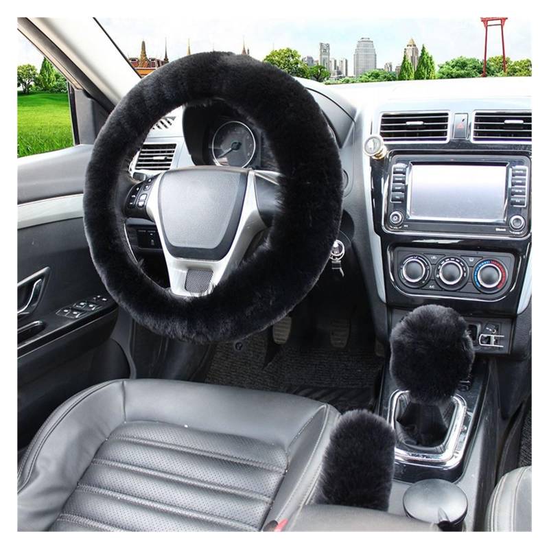 Lenkradschutz Autozubehör Auto-Lenkradbezug Warm Für Den Winter Auto-Handbremsen-Schaltabdeckung Dreiteiliges Set Heizung Lenkrad 38 cm(Black) von BeiZhengbhD