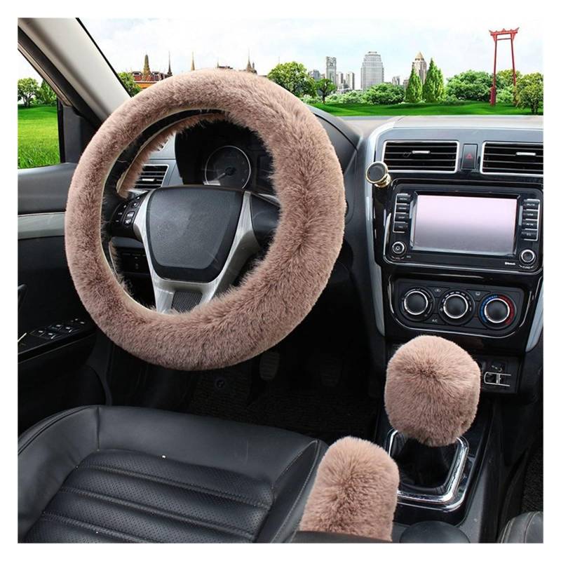 Lenkradschutz Autozubehör Auto-Lenkradbezug Warm Für Den Winter Auto-Handbremsen-Schaltabdeckung Dreiteiliges Set Heizung Lenkrad 38 cm(Camel) von BeiZhengbhD