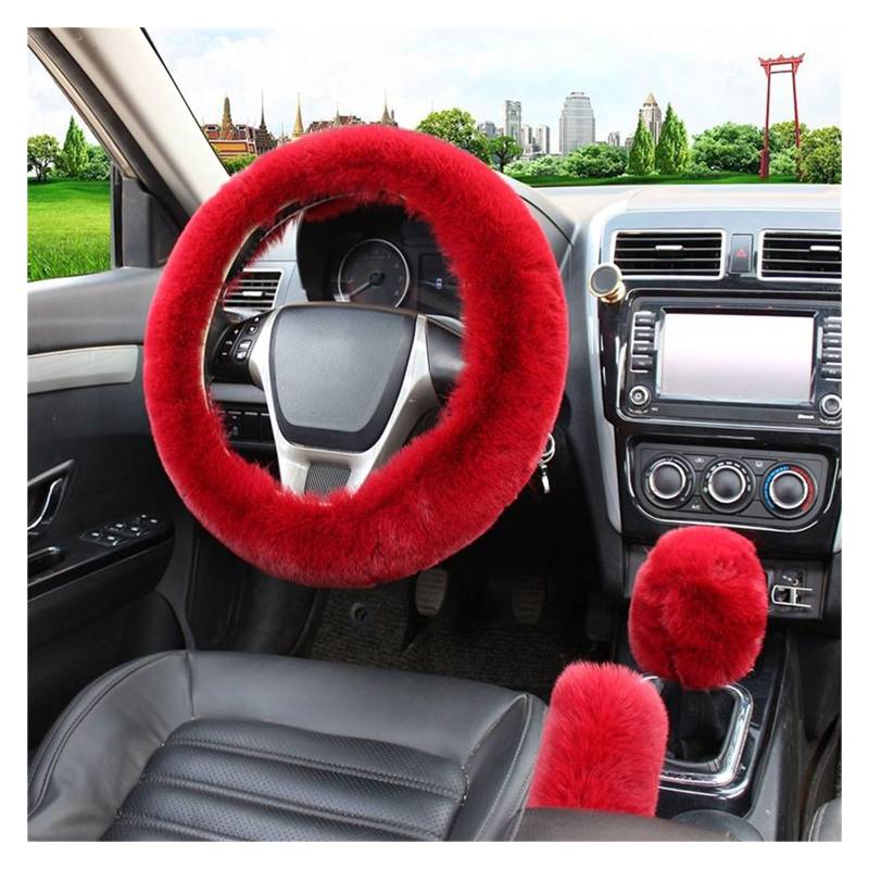 Lenkradschutz Autozubehör Auto-Lenkradbezug Warm Für Den Winter Auto-Handbremsen-Schaltabdeckung Dreiteiliges Set Heizung Lenkrad 38 cm(Dark Red) von BeiZhengbhD