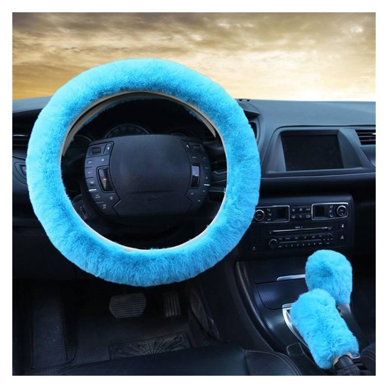 Lenkradschutz Autozubehör Auto-Lenkradbezug Warm Für Den Winter Auto-Handbremsen-Schaltabdeckung Dreiteiliges Set Heizung Lenkrad 38 cm(Lake Blue) von BeiZhengbhD