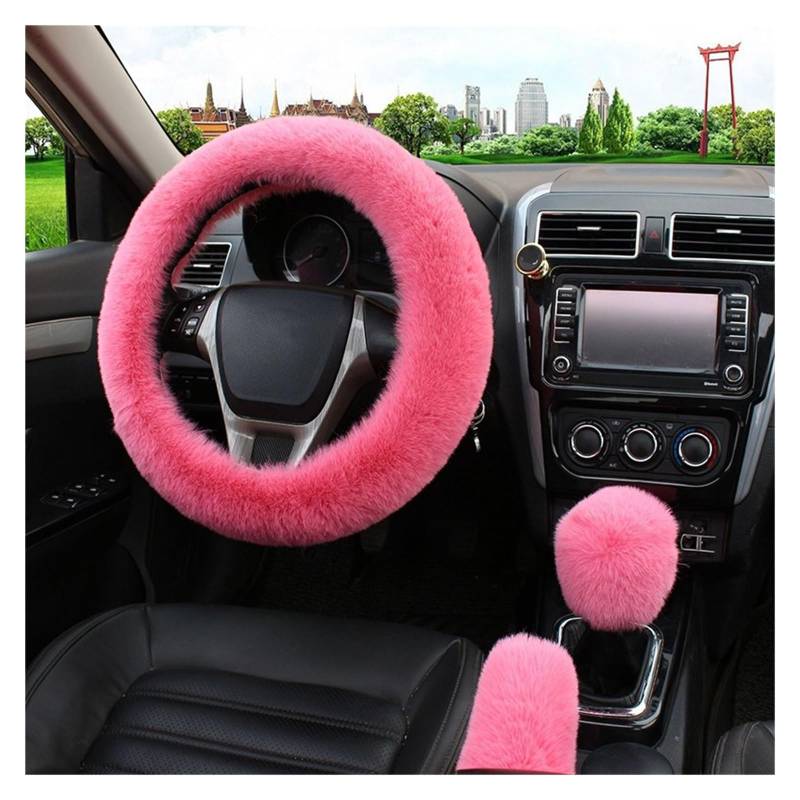 Lenkradschutz Autozubehör Auto-Lenkradbezug Warm Für Den Winter Auto-Handbremsen-Schaltabdeckung Dreiteiliges Set Heizung Lenkrad 38 cm(Pink) von BeiZhengbhD