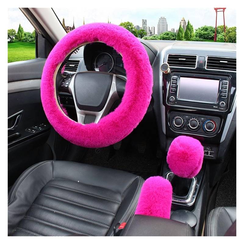Lenkradschutz Autozubehör Auto-Lenkradbezug Warm Für Den Winter Auto-Handbremsen-Schaltabdeckung Dreiteiliges Set Heizung Lenkrad 38 cm(Rose red) von BeiZhengbhD