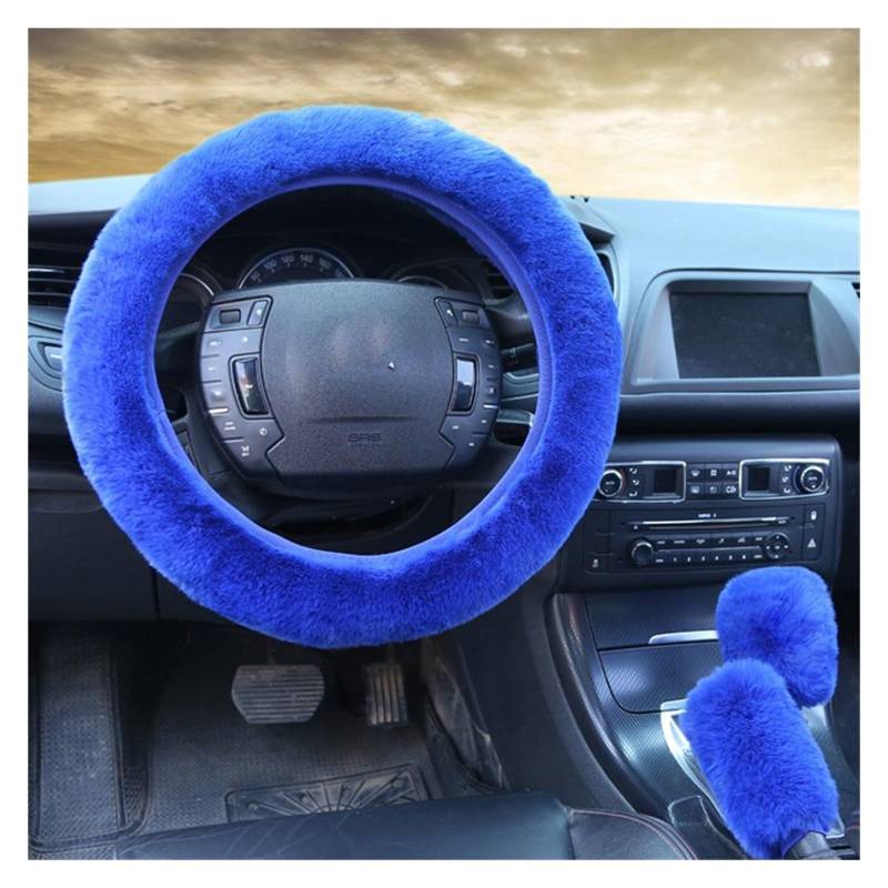 Lenkradschutz Autozubehör Auto-Lenkradbezug Warm Für Den Winter Auto-Handbremsen-Schaltabdeckung Dreiteiliges Set Heizung Lenkrad 38 cm(Royal Blue) von BeiZhengbhD
