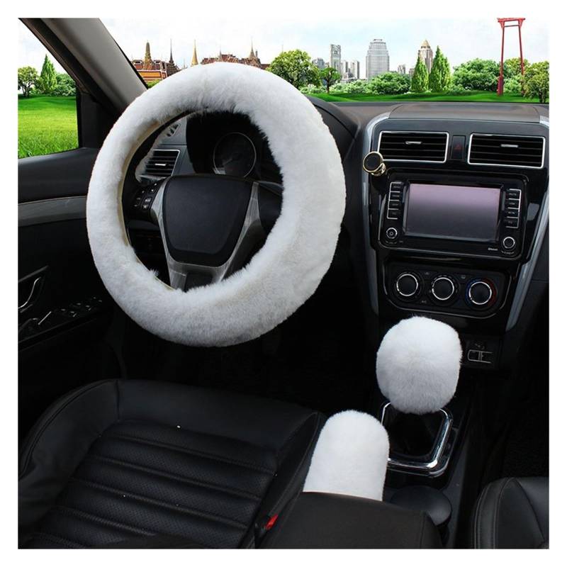 Lenkradschutz Autozubehör Auto-Lenkradbezug Warm Für Den Winter Auto-Handbremsen-Schaltabdeckung Dreiteiliges Set Heizung Lenkrad 38 cm(White) von BeiZhengbhD