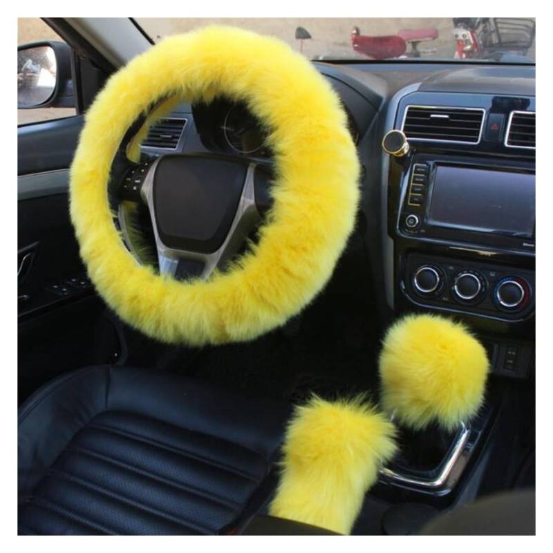 Lenkradschutz Autozubehör Auto-Lenkradbezug Warm Für Den Winter Auto-Handbremsen-Schaltabdeckung Dreiteiliges Set Heizung Lenkrad 38 cm(Yellow) von BeiZhengbhD