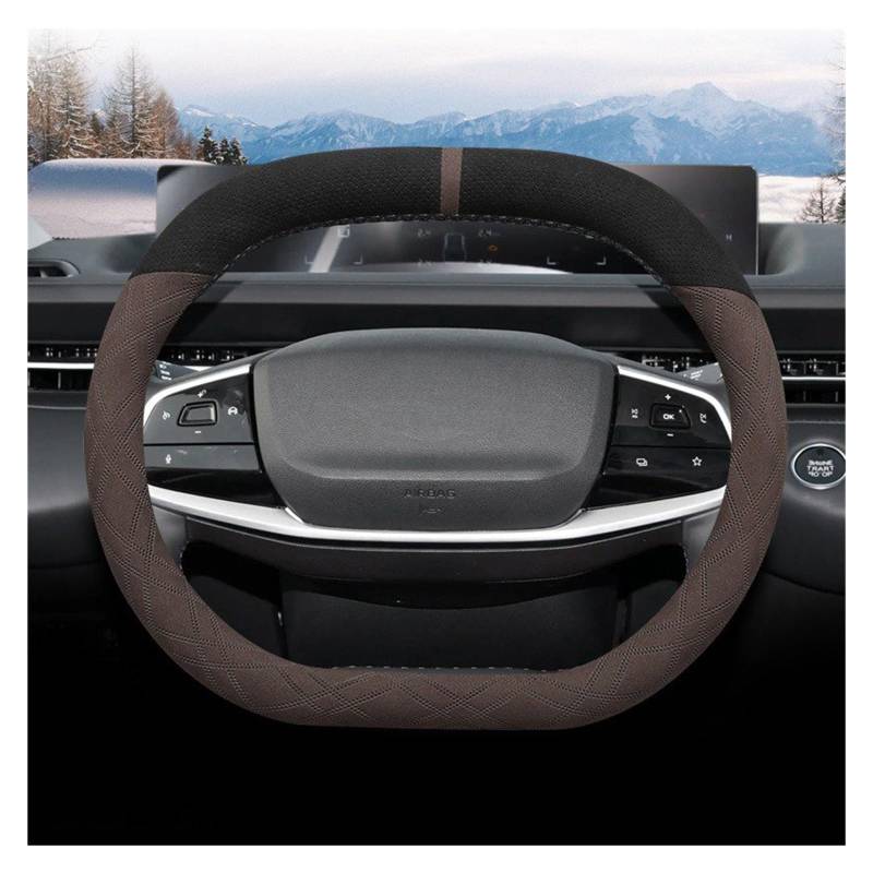 Lenkradschutz Autozubehör Für Changan Für Qiyuan Für A05 Für A07 Für Q05 2023 2024 Geflochtenes Lenkrad Wildleder Auto Lenkradbezug(Black Brown) von BeiZhengbhD