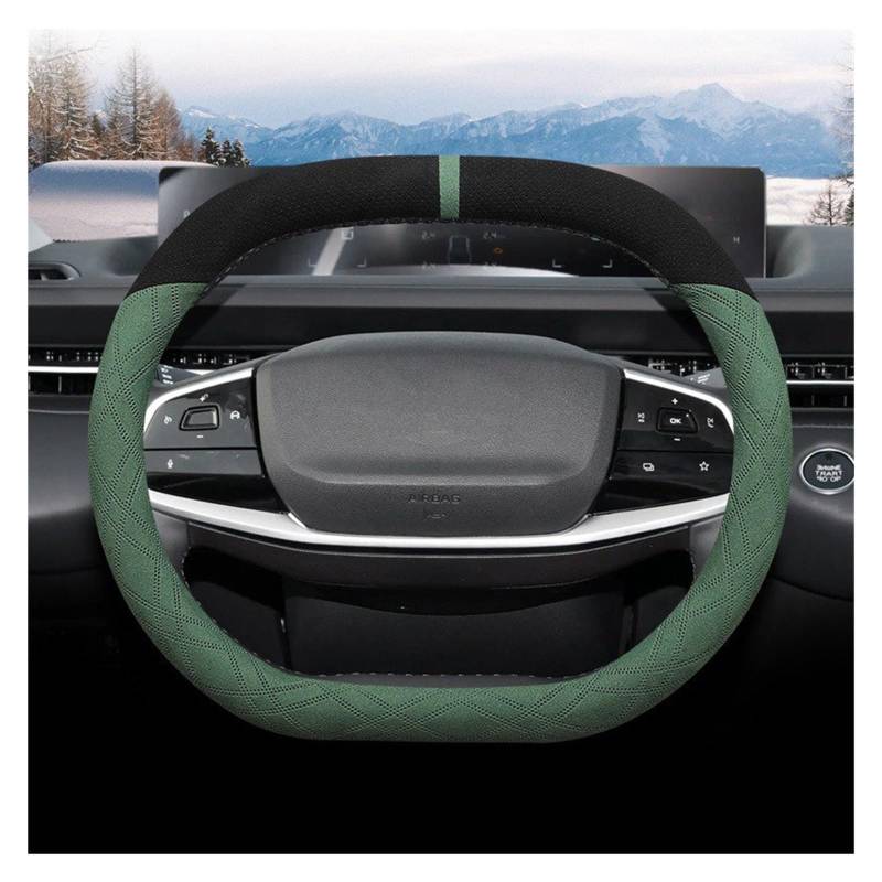 Lenkradschutz Autozubehör Für Changan Für Qiyuan Für A05 Für A07 Für Q05 2023 2024 Geflochtenes Lenkrad Wildleder Auto Lenkradbezug(Black Green) von BeiZhengbhD